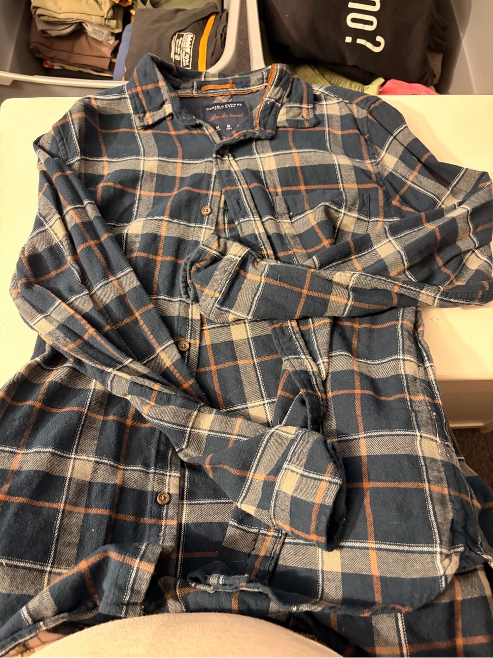 Denim & Flower Navy Plaid Button-Down Shirt with Brown Accents